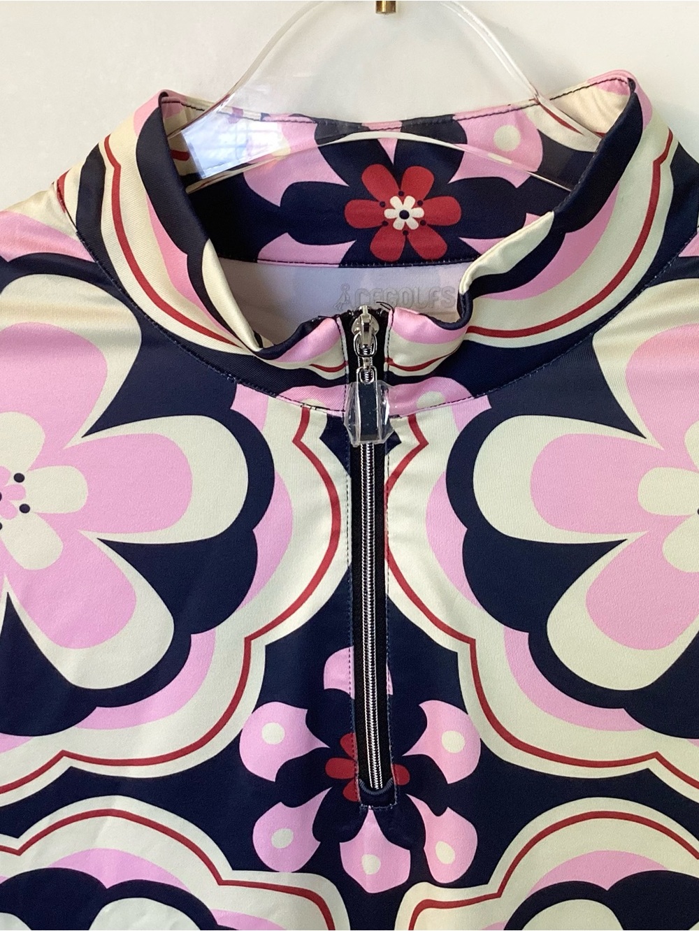 NWOT Acegolfs Botanical Energy Floral 1/4 Zip Golf Pullover - Navy/Pink - L - Picture 5 of 8